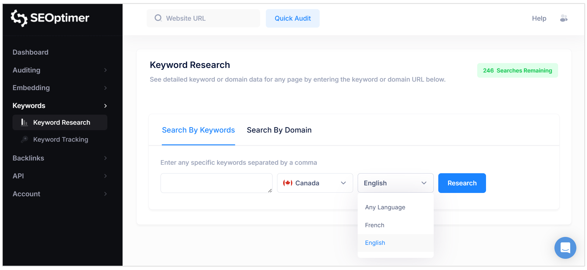 Language search options